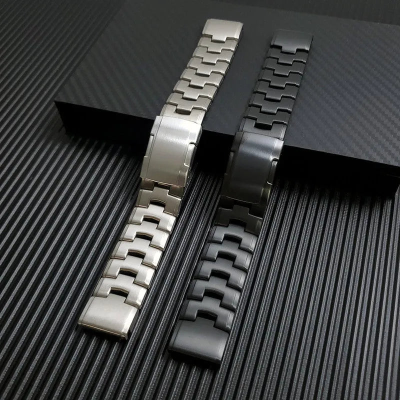 Replacement watch strap for Garmin Fenix and Jiaming watches in black, silver, or Titanium colour.
