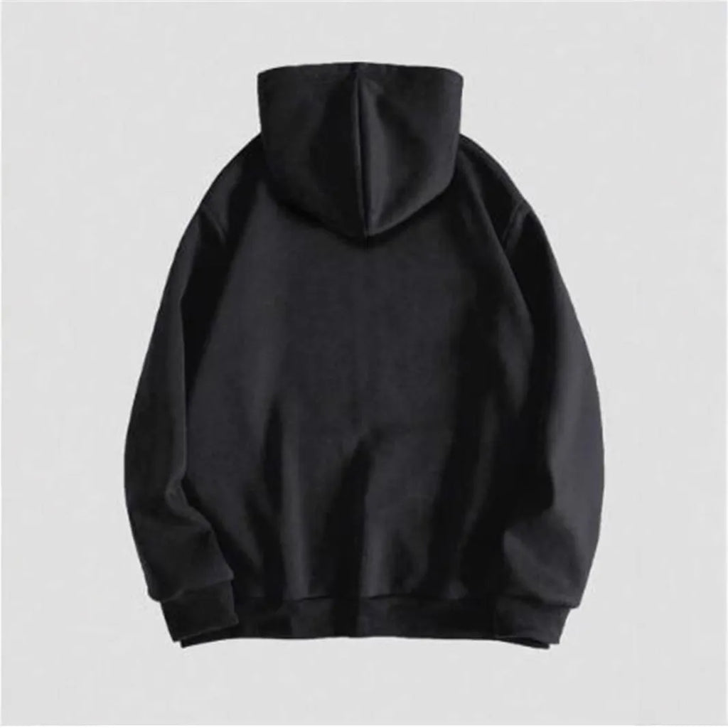 Men's black hooded sweatshirt with white skull hot stamping print, Harajuku style pullover