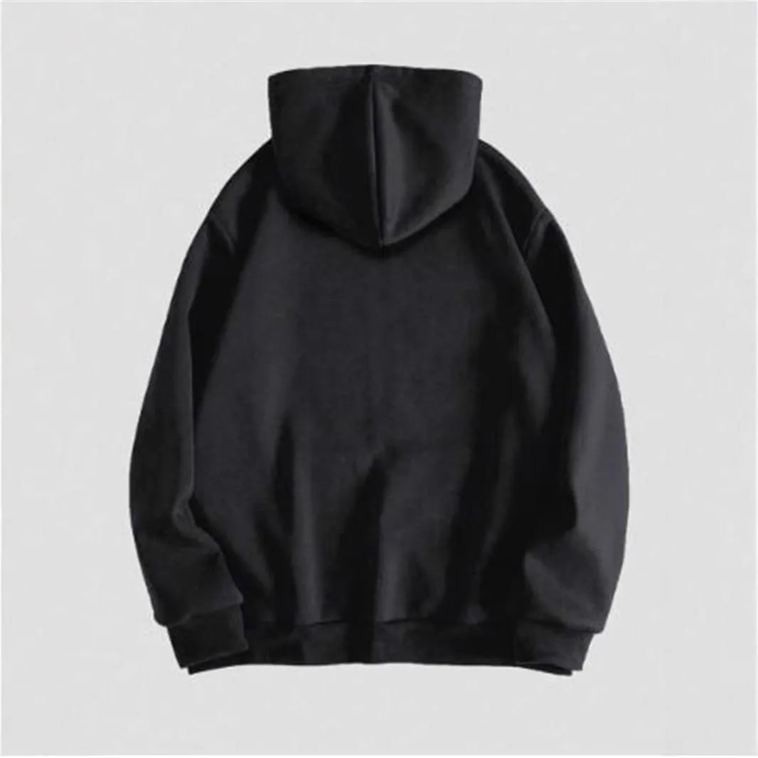 Men's black hooded sweatshirt with white skull hot stamping print, Harajuku style pullover