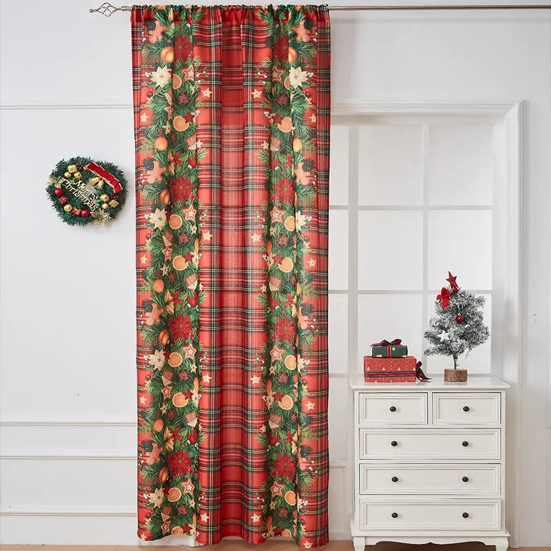 American-style printed rectangular Christmas shading curtain with festive designs on polyester fabric
