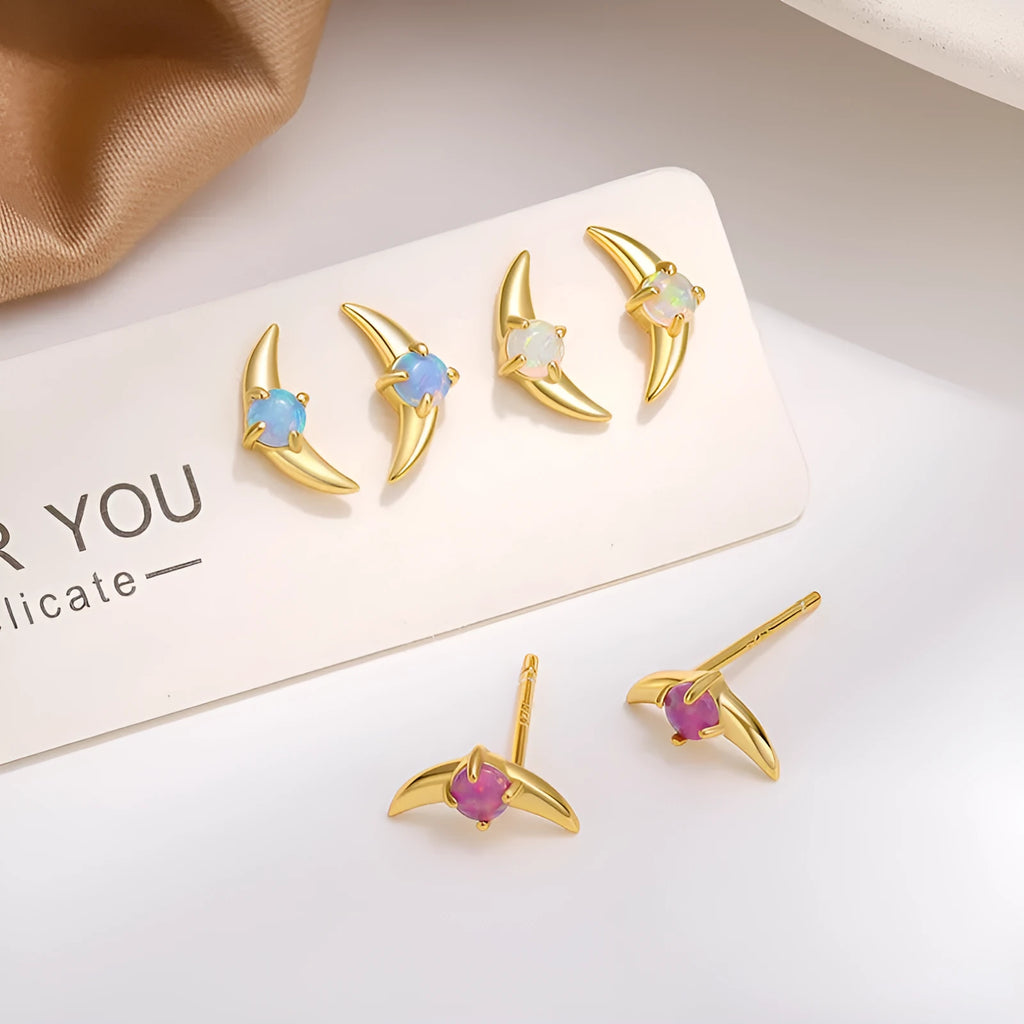 Women's geometric earrings in 925 silver with electroplated finish and coloured stone details