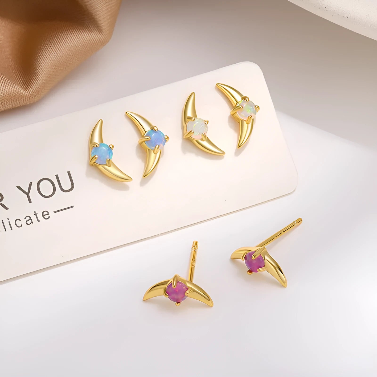 Women's geometric earrings in 925 silver with electroplated finish and coloured stone details