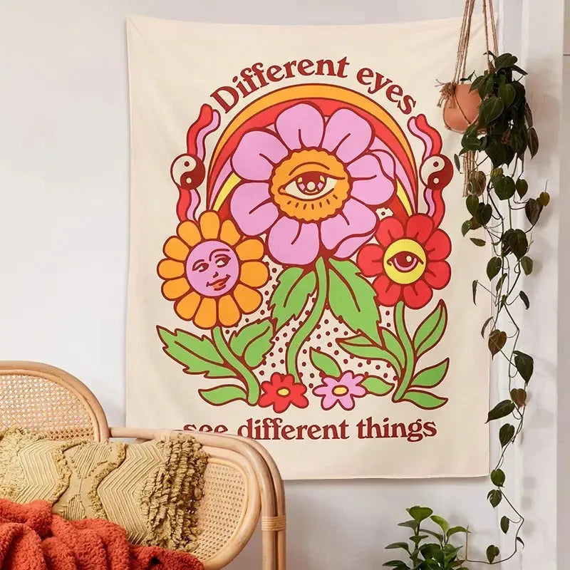 Bohemian floral pattern woven polyester tapestry rectangular wall hanging Nordic style