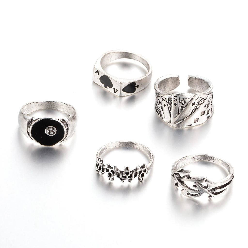 Black adjustable alloy ring with retro poker spade card design
