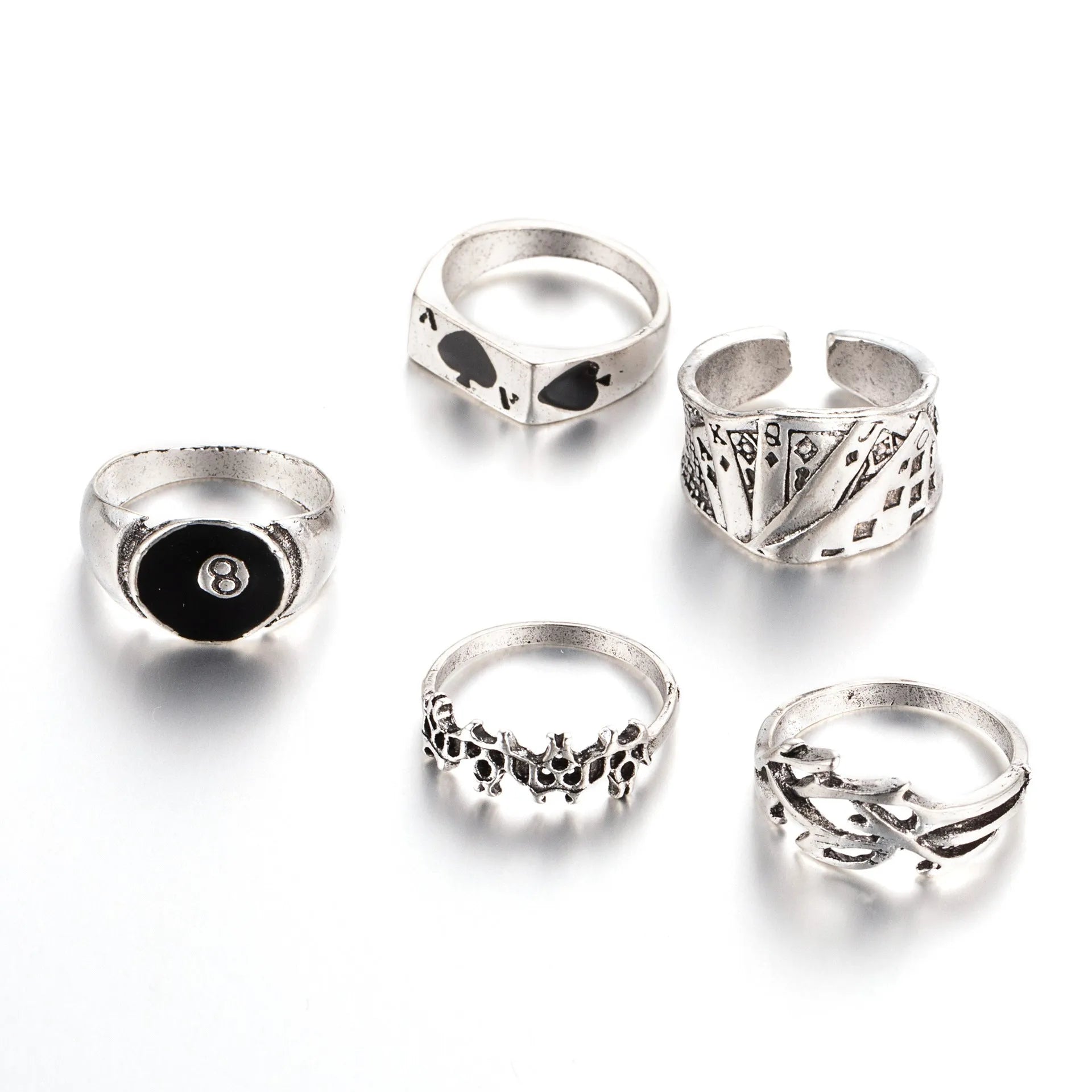 Black adjustable alloy ring with retro poker spade card design