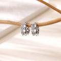 Silver U-shaped clip-on earrings for women with inlaid zircon stones, colour E5772P.