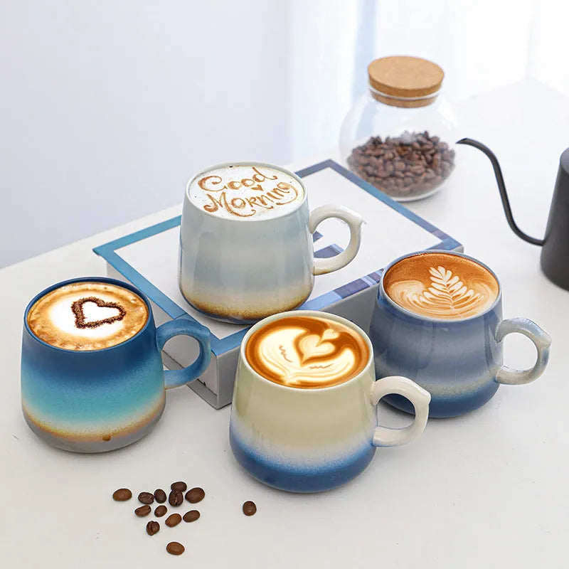 Ceramic large-capacity coffee mug with retro styling, 8.5cm tall with 8cm diameter