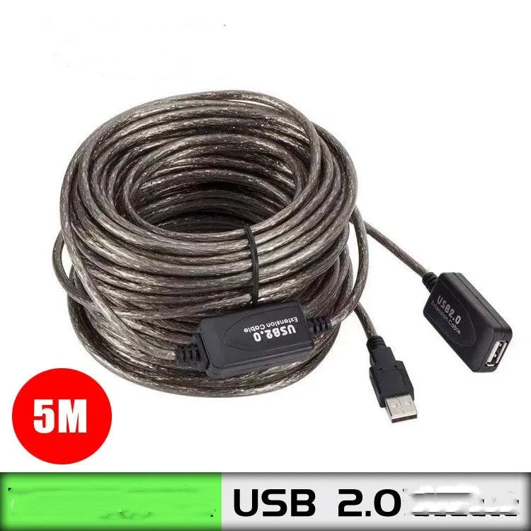 USB high speed data cable with chip 5m transparent black copper wire extension male to female