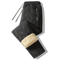 Men's winter fleece sweatpants in black straight-leg style with thick lambswool lining and elastic fabric