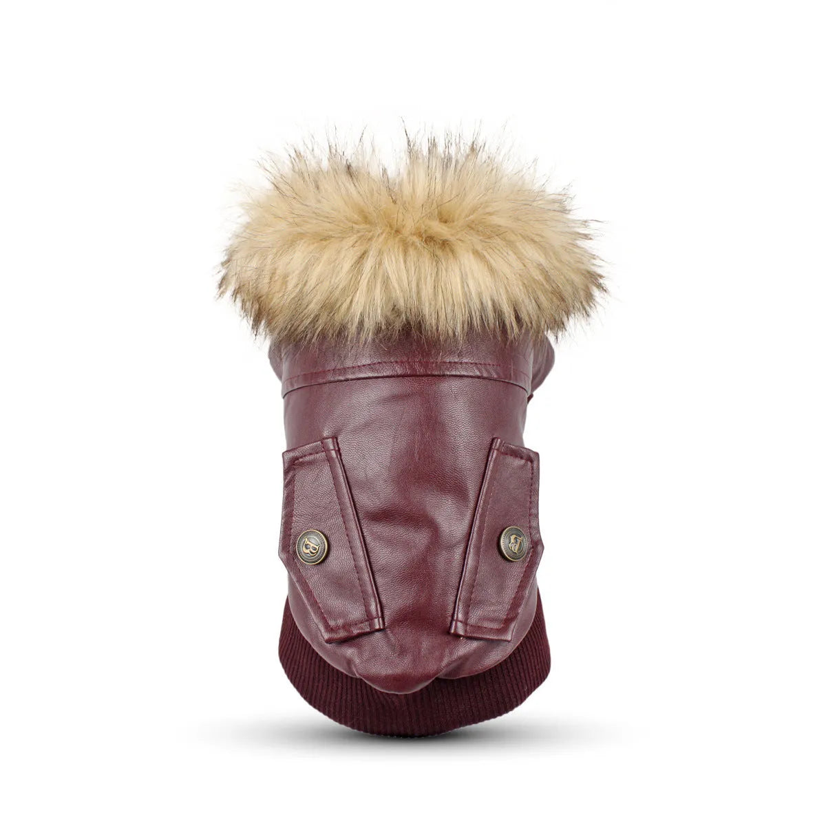 British style leather dog coat with faux fur collar in black colour