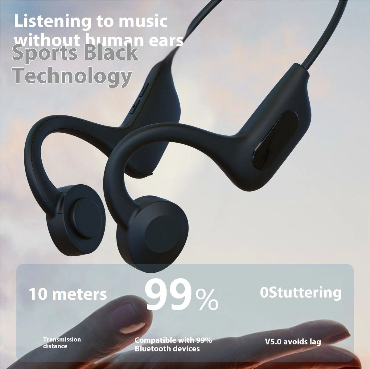 YYK-Q33 bone conduction Bluetooth headset black ear-mounted creative design ABS material