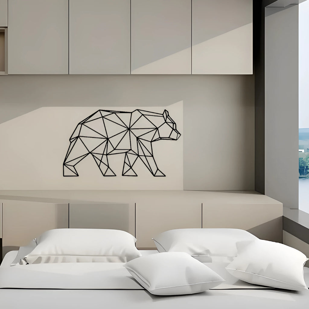Polar bear silhouette iron wall hanging decoration with line bear design in Chinese modern simple style