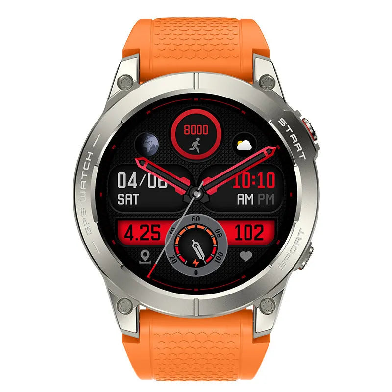 S53 Outdoor GPS Sports Call Smart Watch in black or orange with 1.43-inch touchscreen display