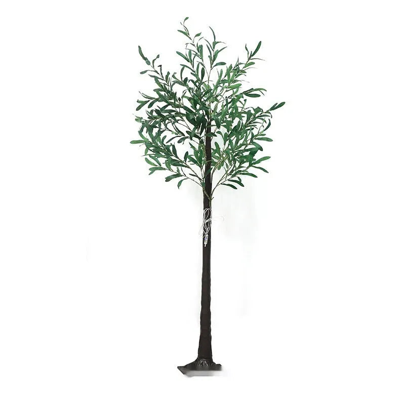 1.8 metre tall artificial olive tree lamp with warm white LEDs lit up, suitable for courtyard or garden decoration.