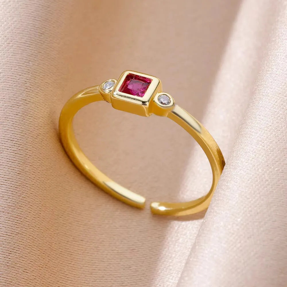 18K gold plated love emerald adjustable open mouth ring with synthetic zircon stone on copper base