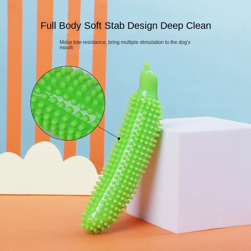 Green silicone dog chew toy shaped like a cucumber, 24cm long, for large breed teething and training.