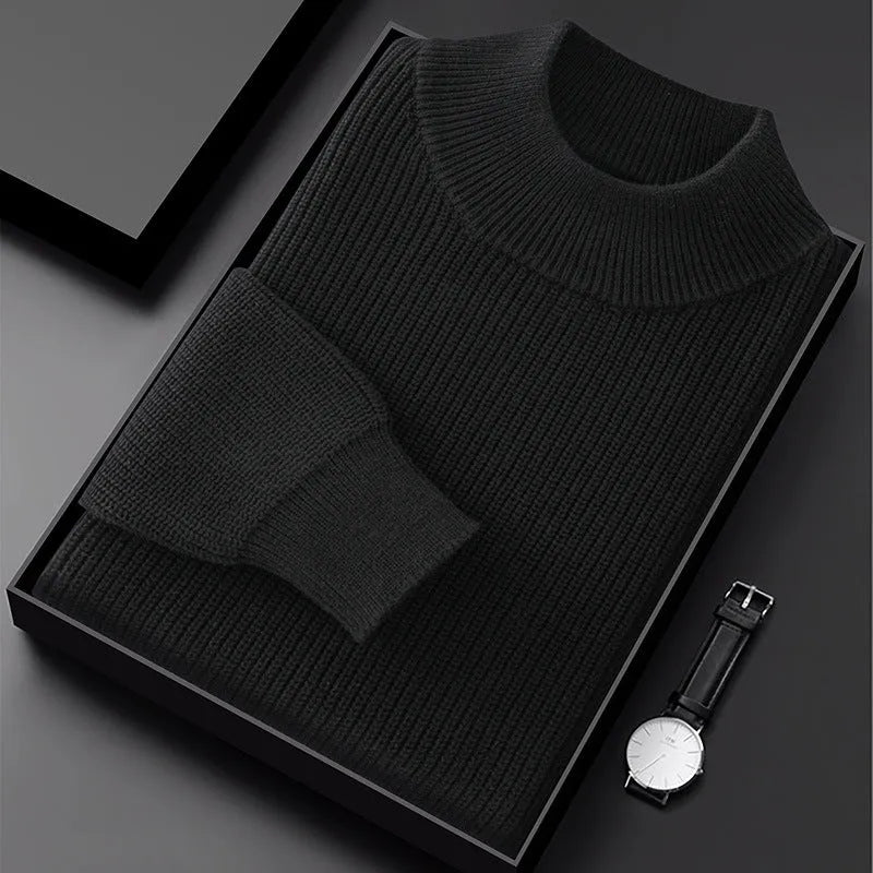 Men's half turtleneck diamond pattern thickened cotton pullover loose fit base layer in army green