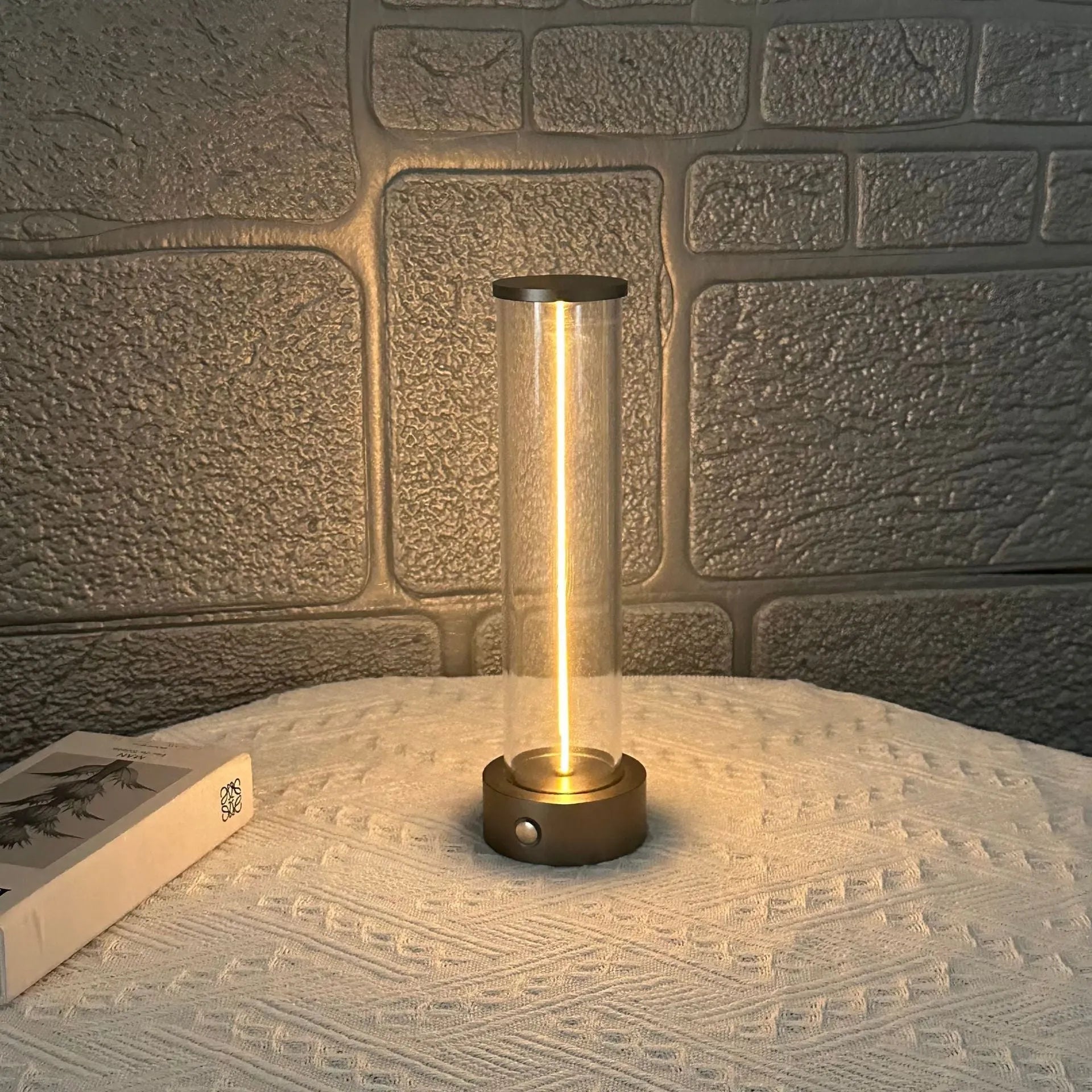 Tall, narrow modern USB LED night light strip with glass panel and magnetic base.