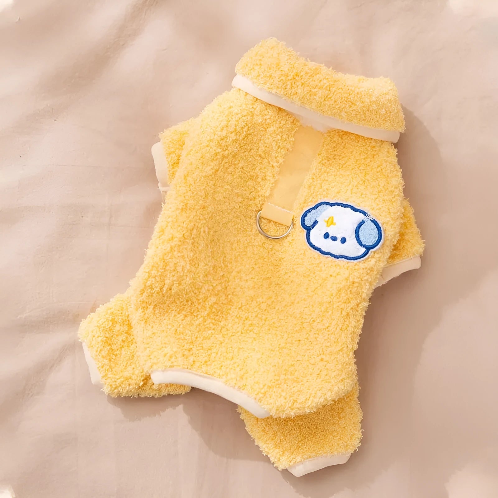 Thick plush yellow dog pajamas one-piece cartoon suit for small dogs winter pet clothes