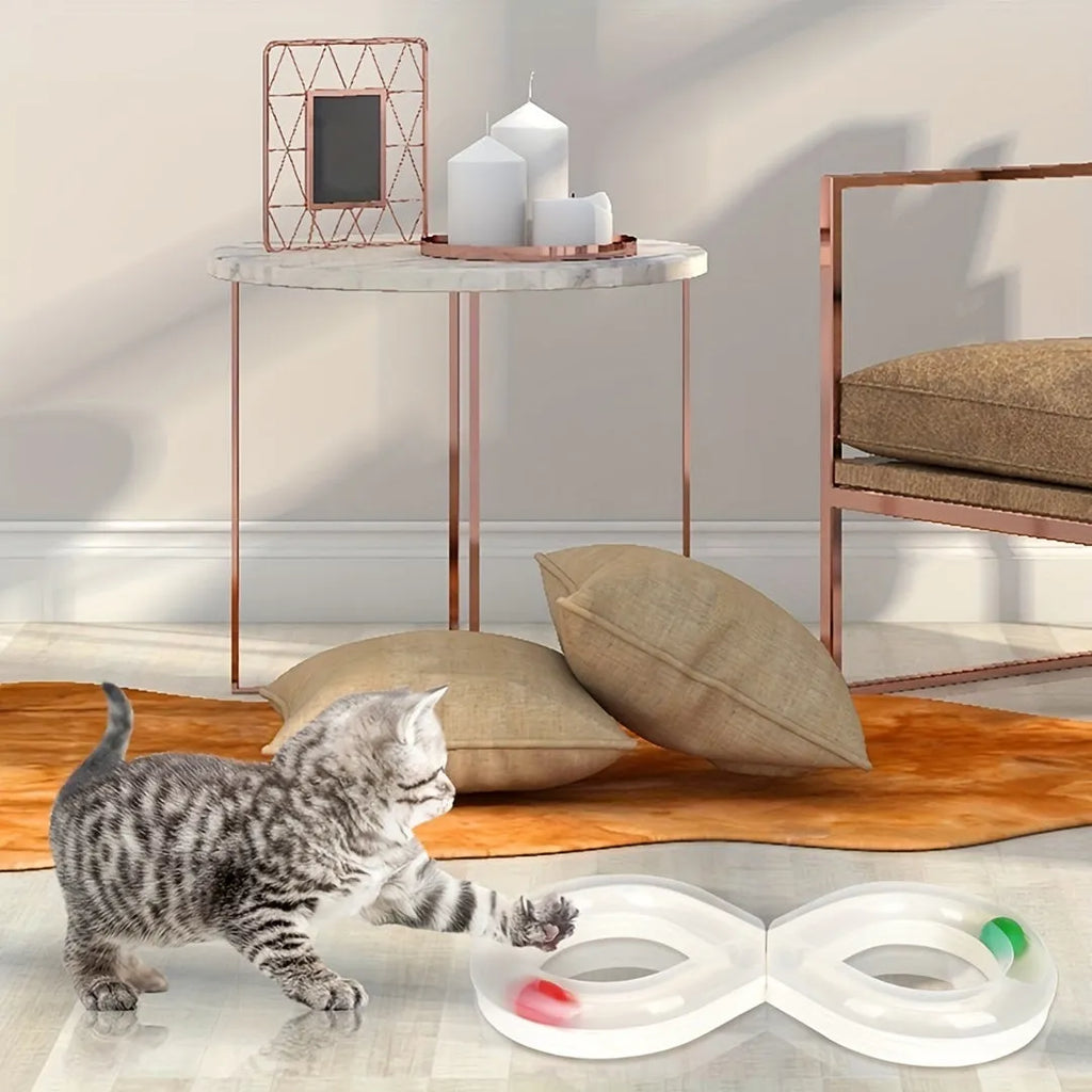 Interactive cat turntable track toy with spinning balls for feline entertainment