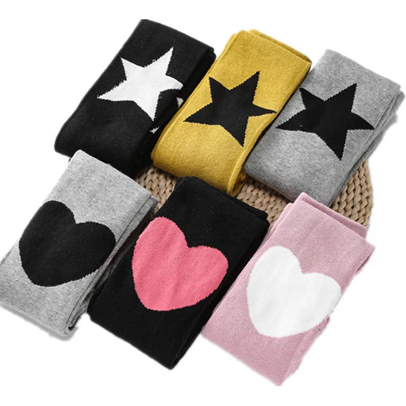 Cotton children's pantyhose with five-pointed star and heart motifs in six colours, four sizes 95-125CM