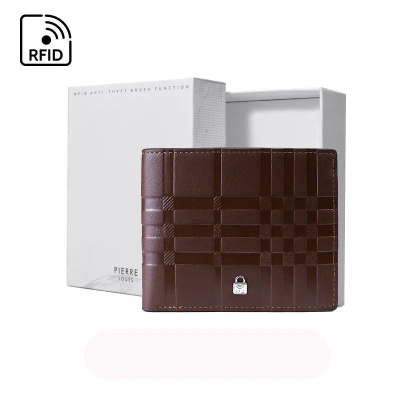 Men's PU wallet with multiple card slots, thin striped design, urban simplicity style, black box colour