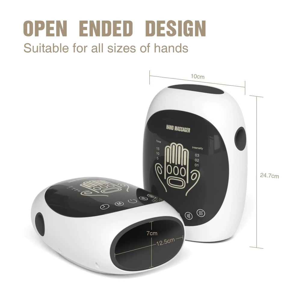 White electric hand massager with multi-point massage pads and infrared hot compress function