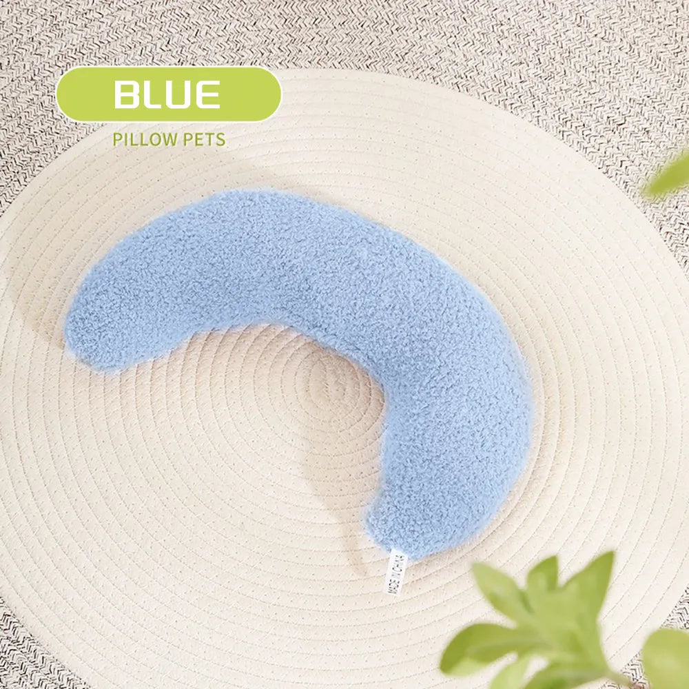 U-shaped cat pillow with adjustable collar in blue, khaki, white, or yellow colours for pet cervical support