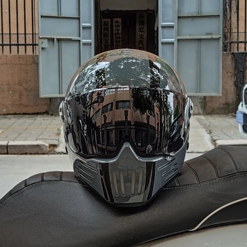 Harley retro motorcycle helmet in cement gray with silver plating, half-shell design for men and women