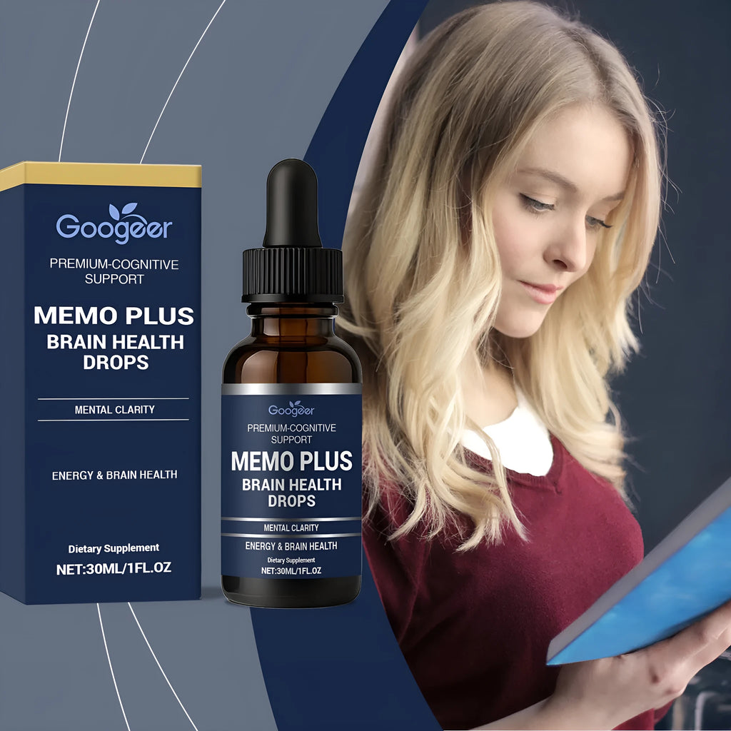 Googeer Brain Health Drops 30ml bottle with dropper, containing herbal liquid supplement for cognitive support
