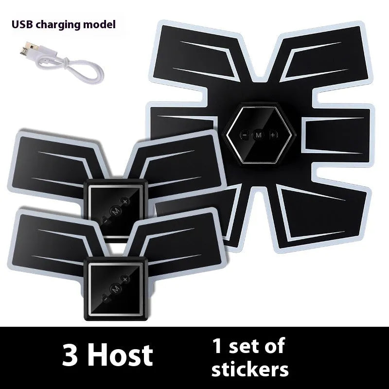 Eight-piece abdominal muscle waist reduction body sculpting massage patch set showing multiple colour options