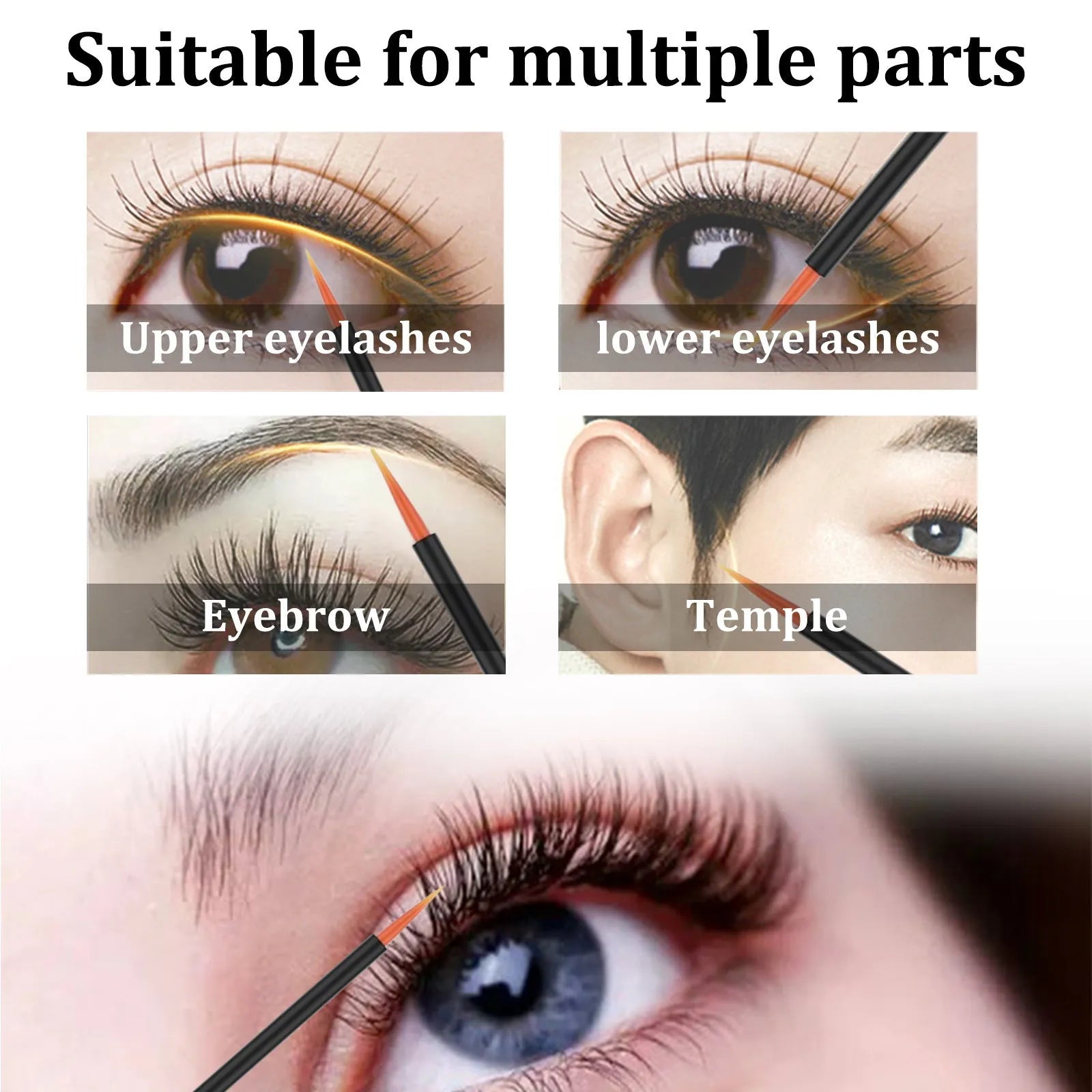 3 ml bottle of black eyelash growth serum with a brush applicator.