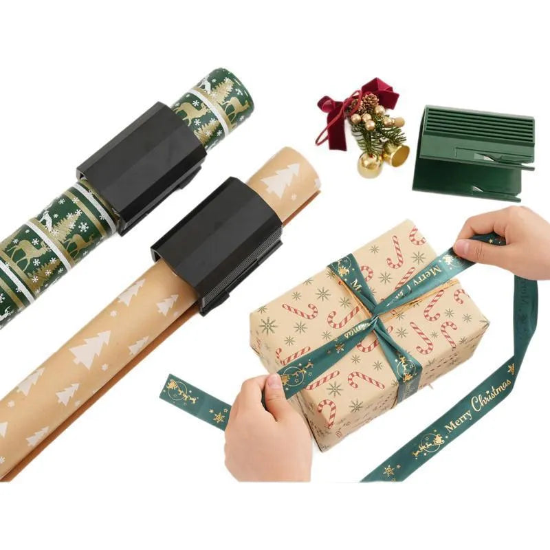 Plastic injection moulded paper cutter for scroll packaging in black, red and green colour options