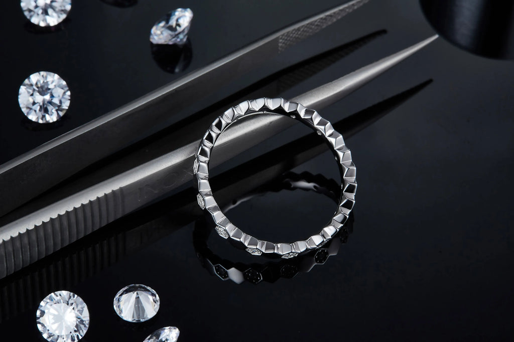 Bee Dance moissanite wedding ring set S925 silver platinum-plated with GRA certificate in gift box, sizes 5-9