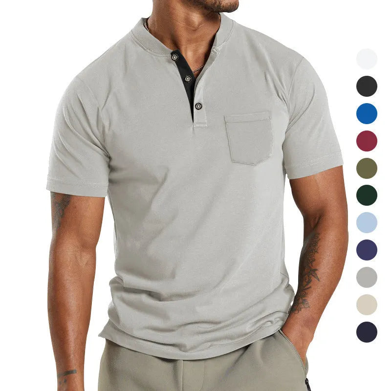 Plus size men's short sleeve button shirt in solid colour with chest pocket