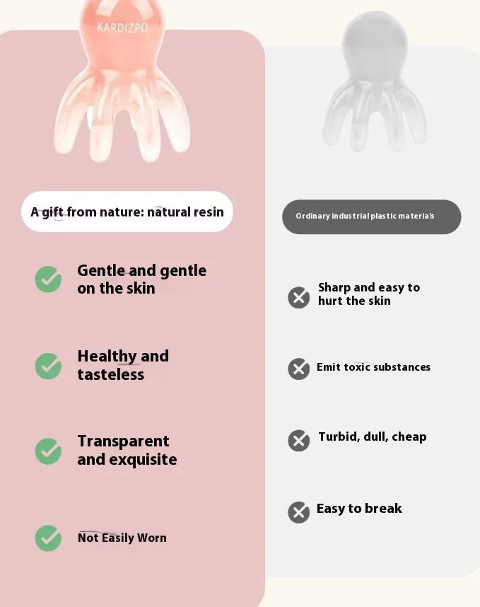 Pink octopus-shaped facial massage comb for periocular meridian stimulation with storage bag