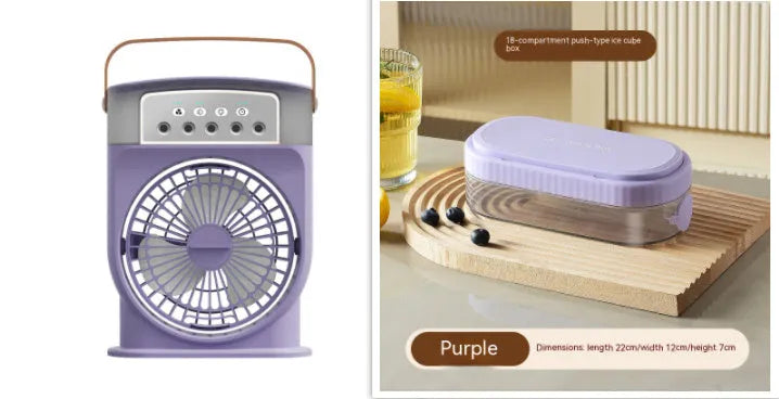 Portable USB air conditioner cooling fan with 7 colour LED lights and 600ml water tank in white