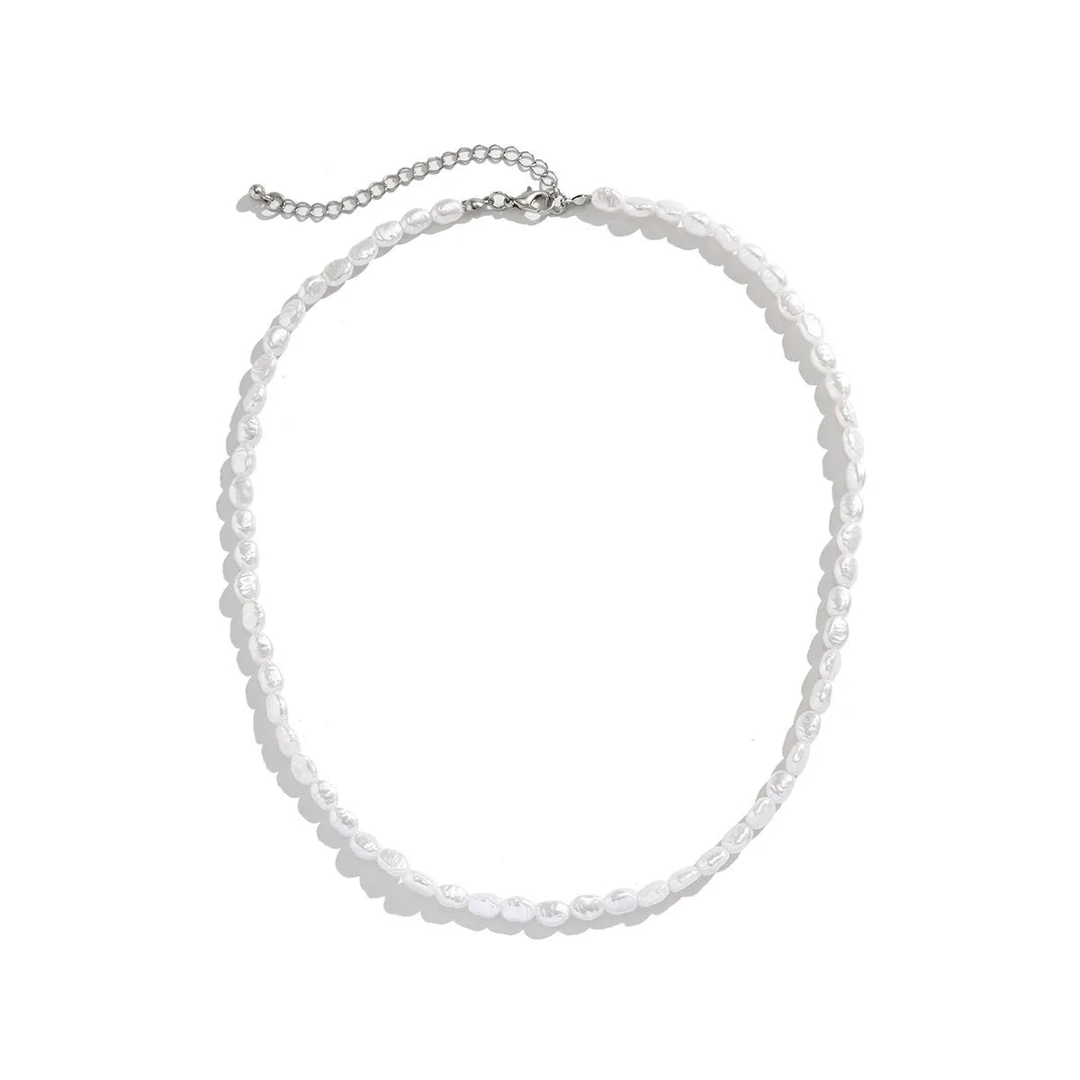 White U-shaped imitation pearl necklace for men with adjustable chain