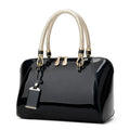 Patent leather shiny one-shoulder diagonal crossbody bag blue medium square vertical section with lock closure