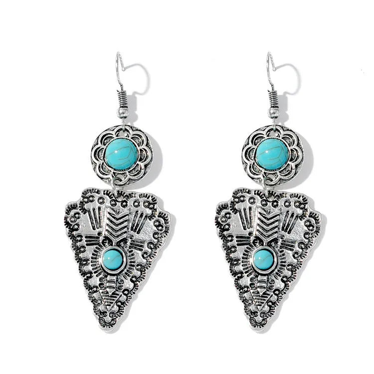 Alloy retro drop earrings in triangle and water drop shapes for women's holiday travel style