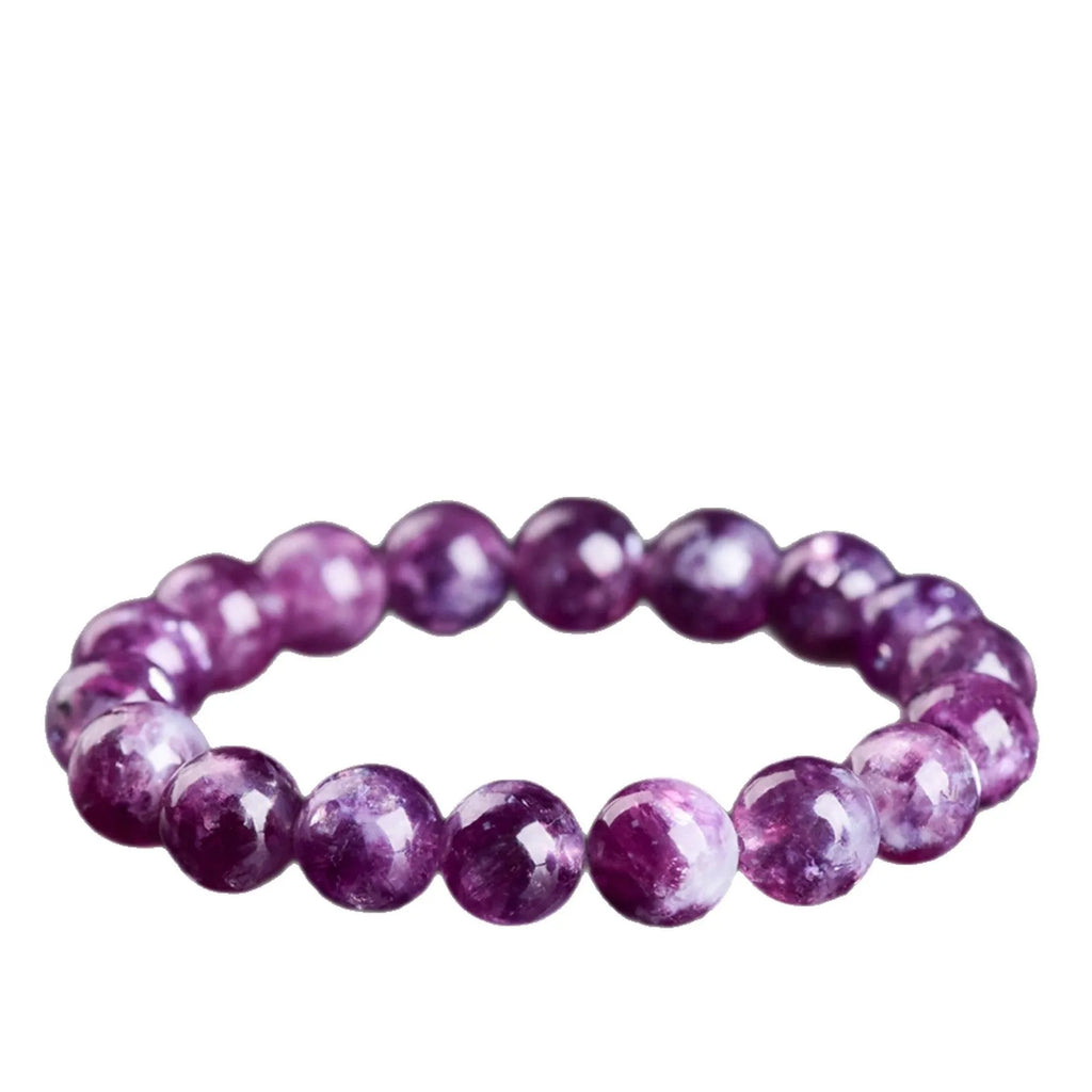 Grandmother Crystal bracelet with polished geometric beads in 5A purple on a white background.