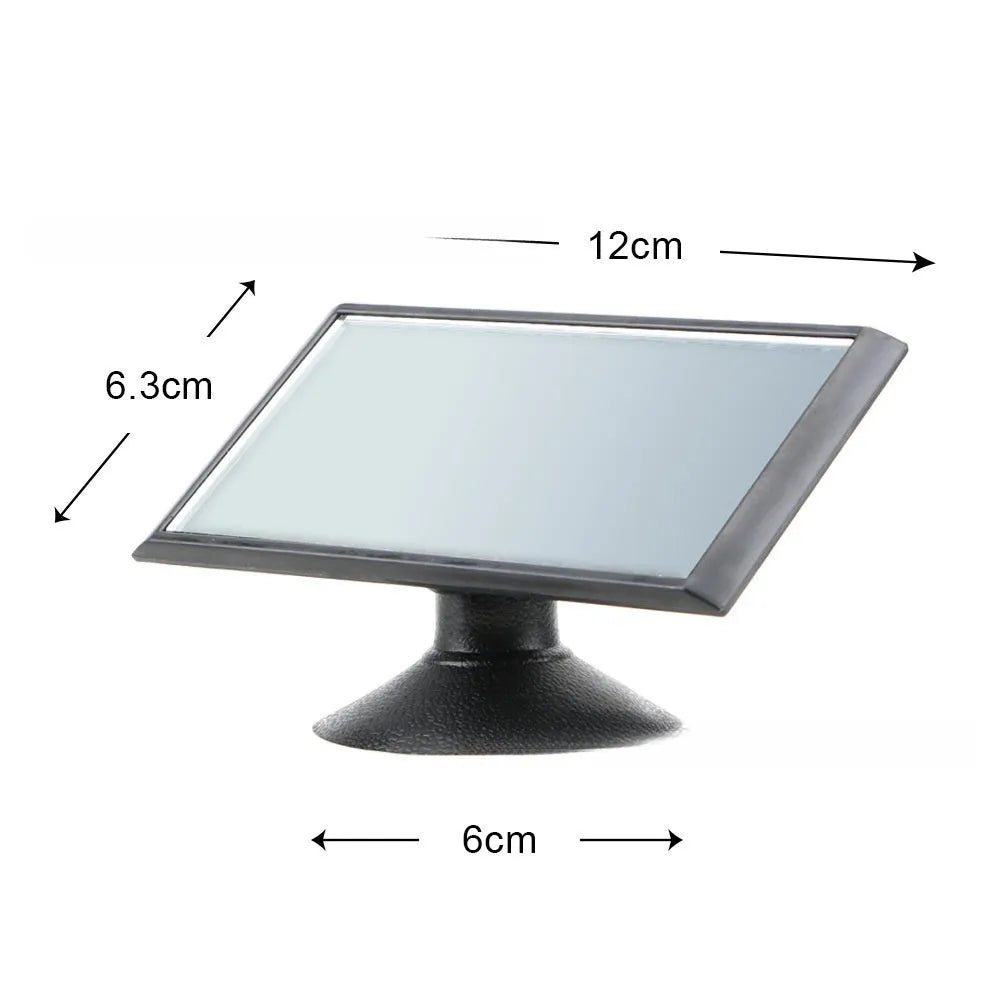 Black 360-degree rotation car rearview mirror with ABS shell showing adjustable positioning