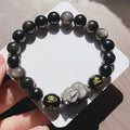 Men's silver stone bracelet with zodiac design and proverb beads in Chinese style