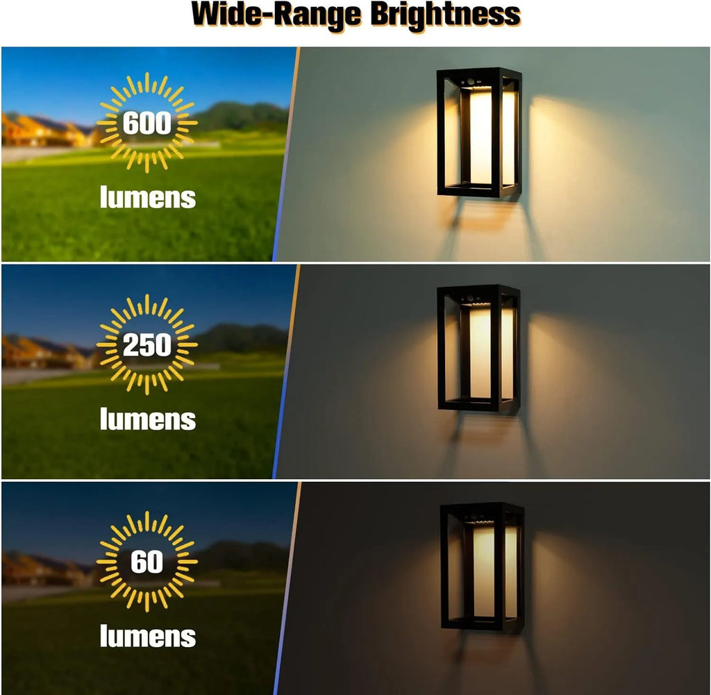 Modern plastic solar-powered outdoor wall lamp with IP65 waterproof rating for garden and villa use.