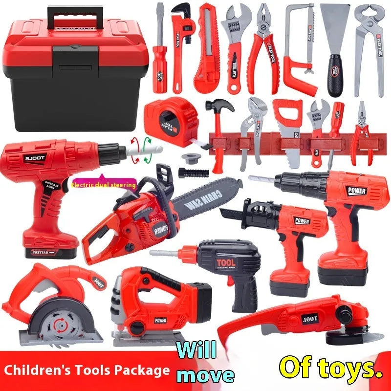 Children's plastic toy tool kit with electric hand drill option, 38 to 69 pieces, for ages 4-6