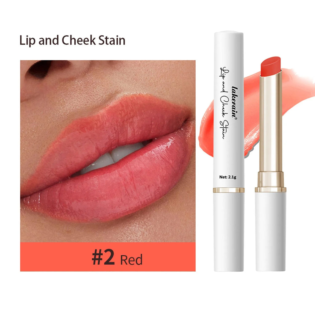 Dual-purpose lip and cheek temperature change lipstick in 3.5g stick format with moisturising and nourishing formula