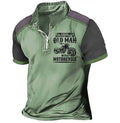 Men's casual polo shirt with digital letter printing and a lapel collar on a short sleeve design.