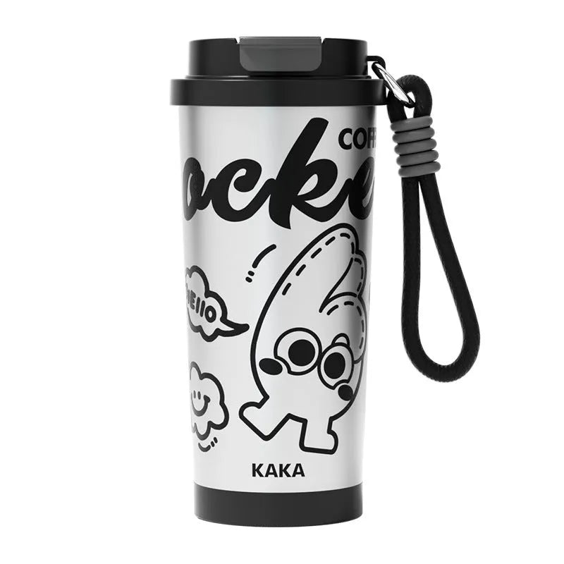 Creative design vacuum-insulated tumbler in green, black, pink purple, or blue and red, showing 500ml capacity.