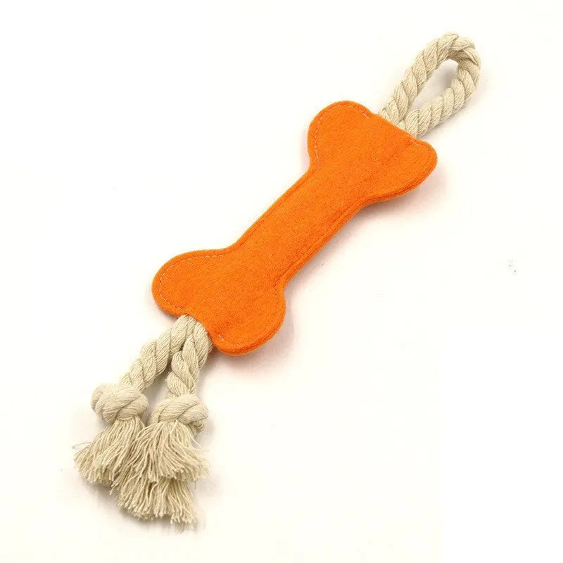 Bone-shaped dog toy with rope knots in blue colour
