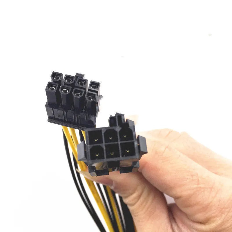 A 20cm long black 6-pin to 8-pin PCIe graphics card power extension cable.